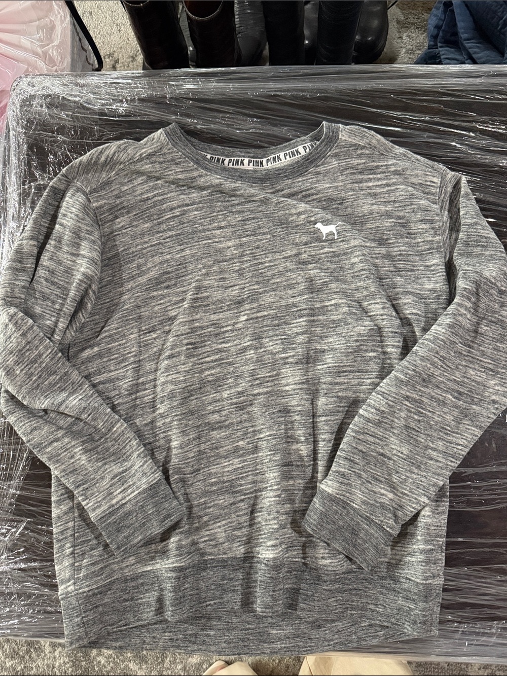 PINK Heather gray crew neck oversized
